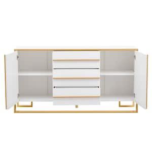 59 in. W x 15.7 in. D x 31.5 in. H White Wood Linen Cabinet with Doors, Drawers, Adjustable Shelves and Gold Metal Legs