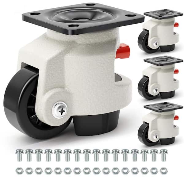 4-Pack Heavy Duty Adjustable Height Nylon Wheel Swivel Leveling Casters with Ratchet Arm for Machines 6600 lb