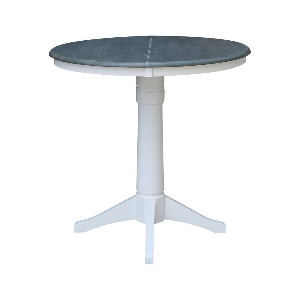 Heather Gray & White Solid Parawood 36" Round Extendable Counter Table