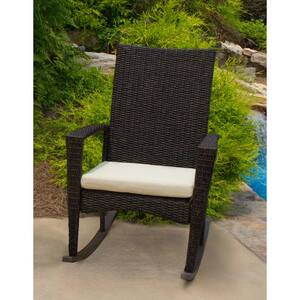 Bayview Pecan Wicker Outdoor Rocking Chair with Tan Cushion