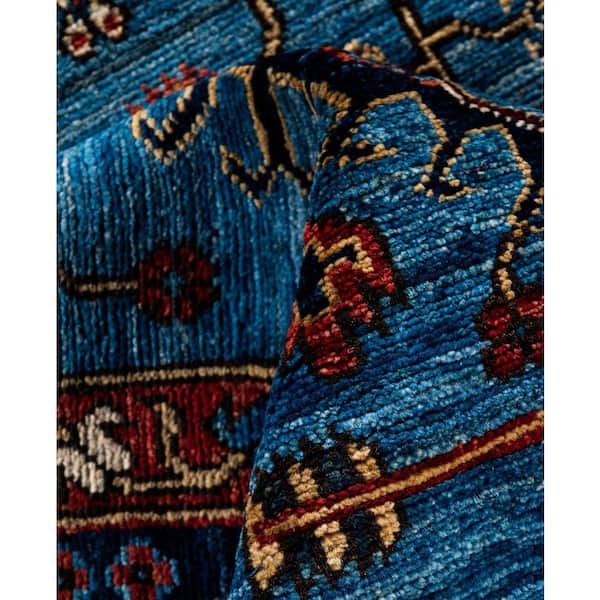 Serapi Light Blue 6 ft. x 9 ft. Tribal Wool Indoor Area Rug