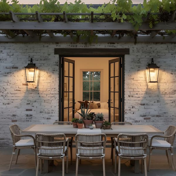 Warren Extra Large 33.12 in. Textured Black StoneStrong Outdoor Wall Lantern Sconce with Integrated LED Clear Glass