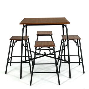 URTR 3-Piece Rectangular Rustic Brown Wood Bar Table Set with 2 Bar Stools Faux Leather Seat with Back and Footrest SEATS 2