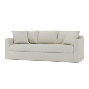 Cedric Modern 85 in. Square Arm Polyester Upholstery Rectangle Slipcovered Sofa in White