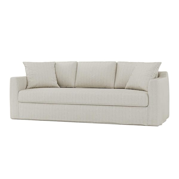 JAYDEN CREATION Cedric Modern 85 in. Square Arm Polyester Upholstery Rectangle Slipcovered Sofa in White