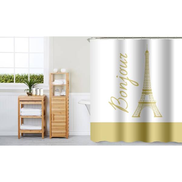 Indecor Home Bonjour Gold 16-Piece Ceramic Accessories and Shower Curtain Set