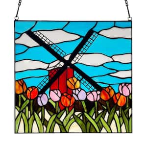 Windmill Stained Glass Window Panel