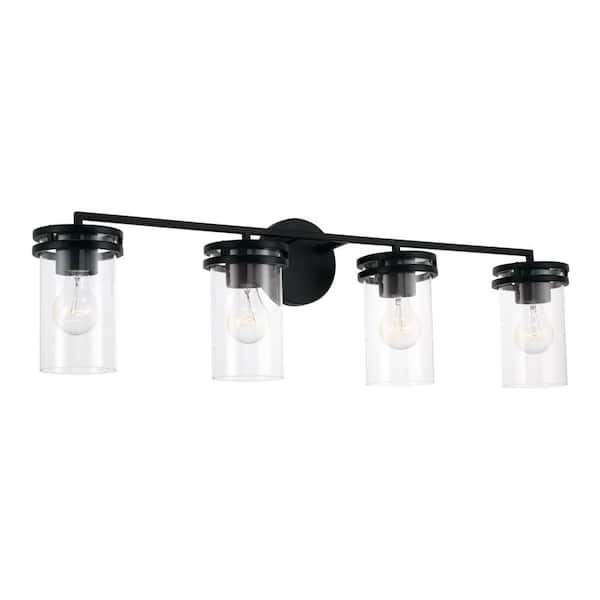 HOMEPLACE LIGHTING 33.5 in. W x 9.75 in. H 4-Light Vanity in Matte Black with Clear Glass