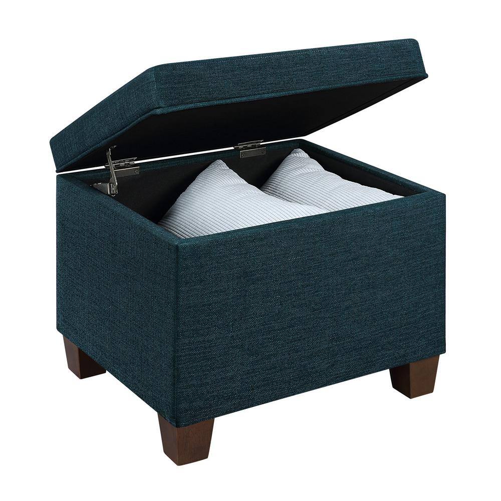 Teal Blue Fabric Storage Ottoman with Tapered Legs