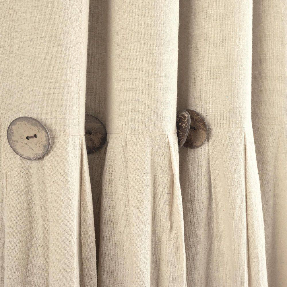 Dark Linen Blackout Curtain Panel with Coconut Husk Buttons 40x84