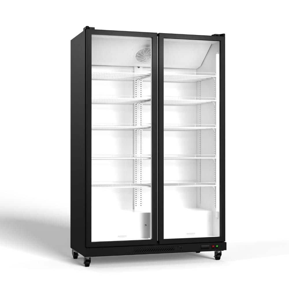 37 cu. ft. Commercial Beverage Refrigerator Upright Beverage Display Cooler in Black with Double Door
