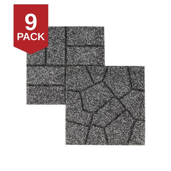 16 in. x 16 in. x ¾ in. Black/Gray Blended Dual-Sided Rubber Paver (9-Pack)