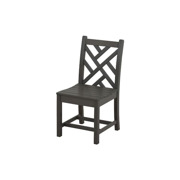 POLYWOOD Chippendale Slate Grey All-Weather Plastic Outdoor Dining Side Chair