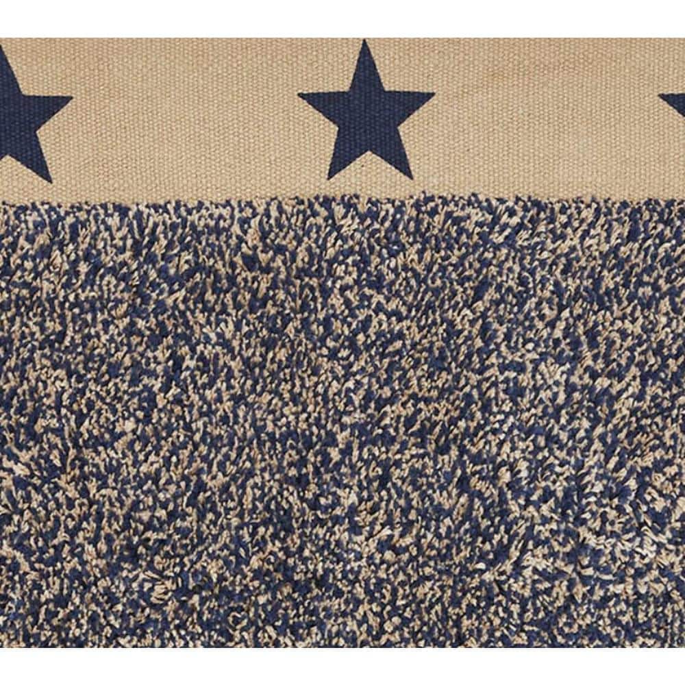 Khaki and Navy Cotton Americana Star Bath Mat, 17x48