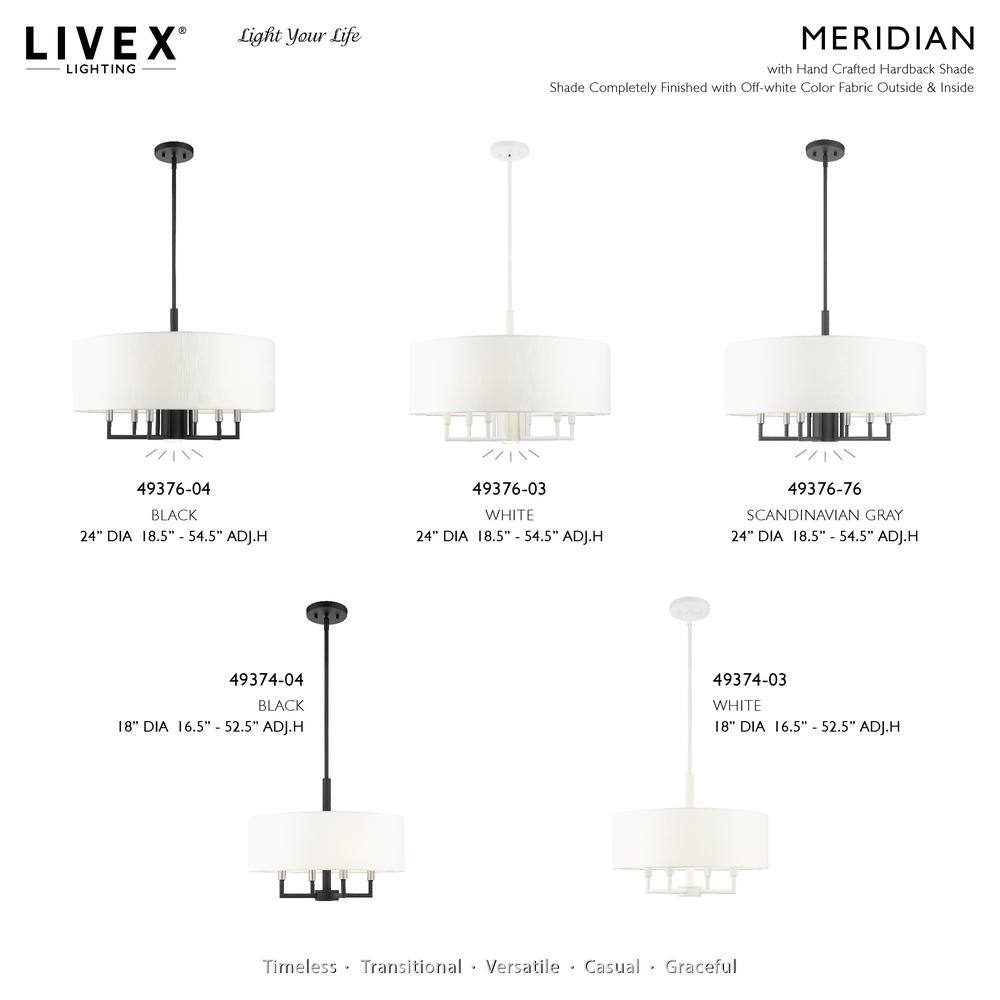 Mini Meridian Black Steel 4-Light Drum Pendant Chandelier