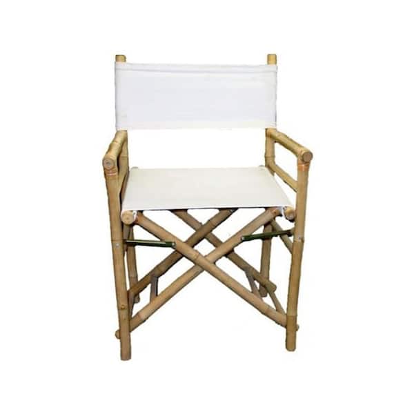 MGP 19 in. L 23 in. W 35 in. H Bamboo Director Chairs, White Canvas (Set of 2)