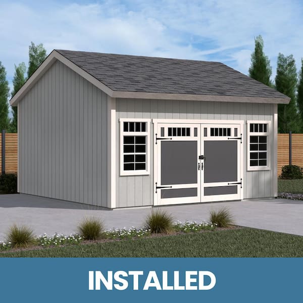 Professionally Assembled Vertex 16 ft. W x 16 ft. D Wood Outdoor Storage Shed with Driftwood Shingles (256 sq. ft.)