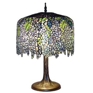 Tiffany Wisteria 27 in. Bronze Table Lamp with Tree Trunk Base