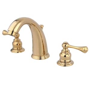 Vintage 2-Handle 8 in. Widespread Bathroom Faucets with Plastic Pop-Up in Polished Brass