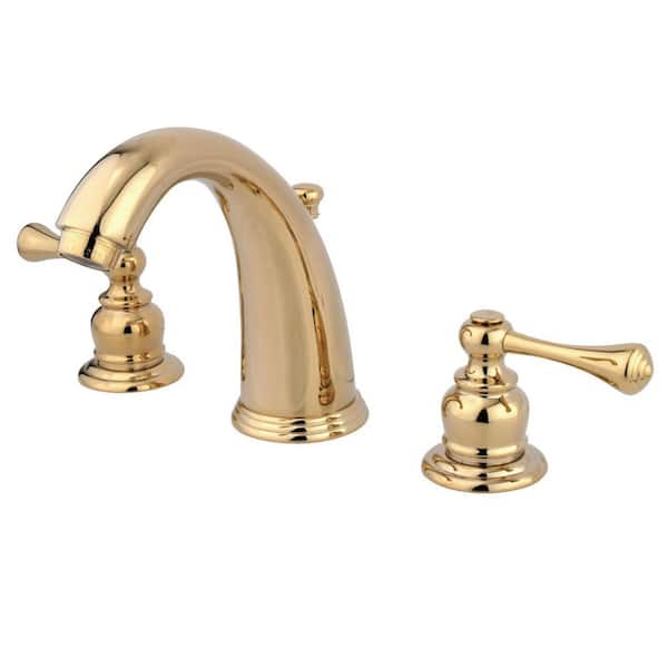 Kingston Brass Vintage 2-Handle 8 in. Widespread Bathroom Faucets with Plastic Pop-Up in Polished Brass