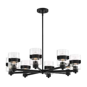 Midnight LA 8-Light Matte Black Chandelier with Clear Glass Dual Shades For Dining Rooms