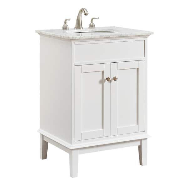 Unbranded Simply Living 24 In. Single Bathroom Vanity In White with Italian Marble Vanity Top in Carrara White