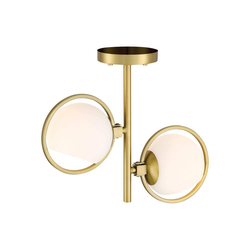 Teatro Etched Opal Glass Globe 2-Light Semi-Flush Mount in Brushed Gold