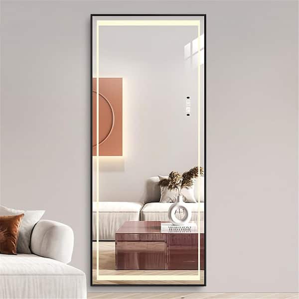 Unbranded 24 in. W x 65 in. H Rectangle Metal Framed Black Full Length Mirror with Touch Button LED Light, for Living Room Bedroom