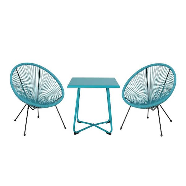 Tunearary Blue Woven Wicker Indoor and Outdoor Patio Use Lounge Chair 4-Piece Set