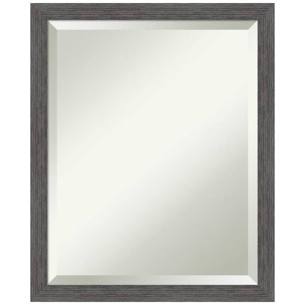 Amanti Art Pinstripe Plank Grey Thin 18 in. H x 22 in. W Framed Wall Mirror
