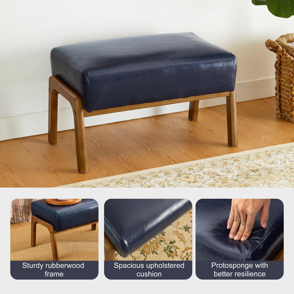 Set of 2 Navy Blue Leatherette Accent Chairs with Walnut Legs