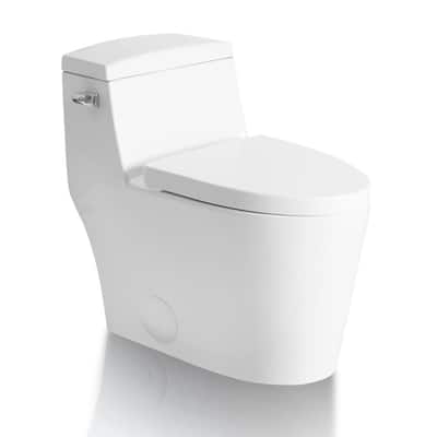 Rhodes 1-Piece 1.28 GPF Single Flush Elongated Toilet in White, Seat Included