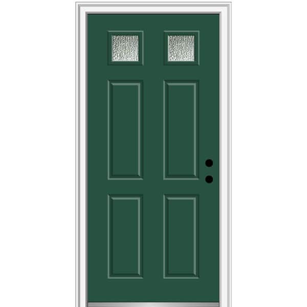 MMI Door 32 in. x 80 in. Left-Hand/Inswing Rain Glass Hunter Green Fiberglass Prehung Front Door on 4-9/16 in. Frame