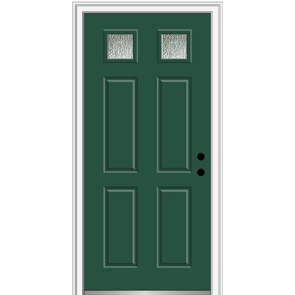 MMI Door 32 in. x 80 in. Left-Hand/Inswing Rain Glass Hunter Green Fiberglass Prehung Front Door on 4-9/16 in. Frame