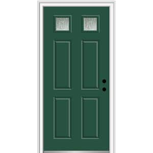 36 in. x 80 in. Left-Hand/Inswing Rain Glass Hunter Green Fiberglass Prehung Front Door on 4-9/16 in. Frame