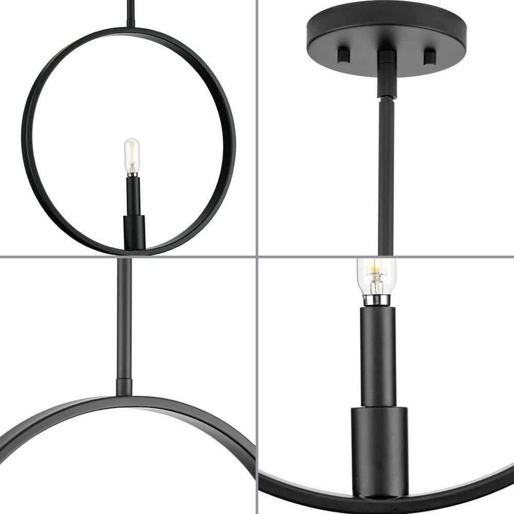 Breckenridge Matte Black Circular Frame Pendant Light with Candle Accent