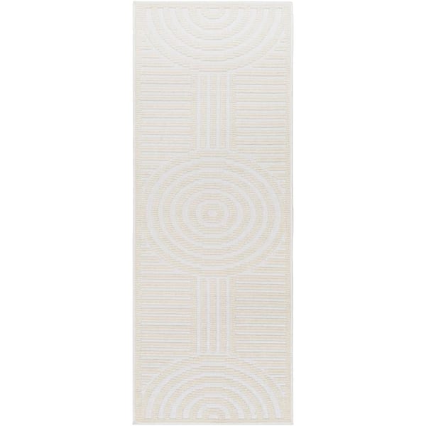 Livabliss Lyna Cream Geometric 3 ft. x 7 ft. Machine-Washable Indoor Runner Area Rug