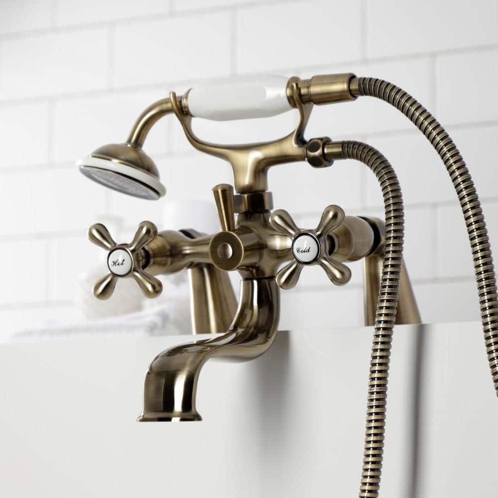 Antique Brass Deck Mount Clawfoot Tub Faucet with Hand Shower