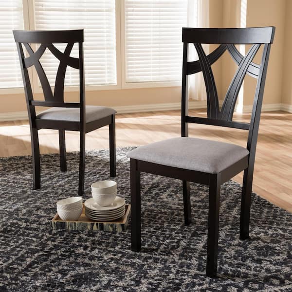 Sylvia Grey and Dark Brown Fabric Dining Chair (Set of 2)