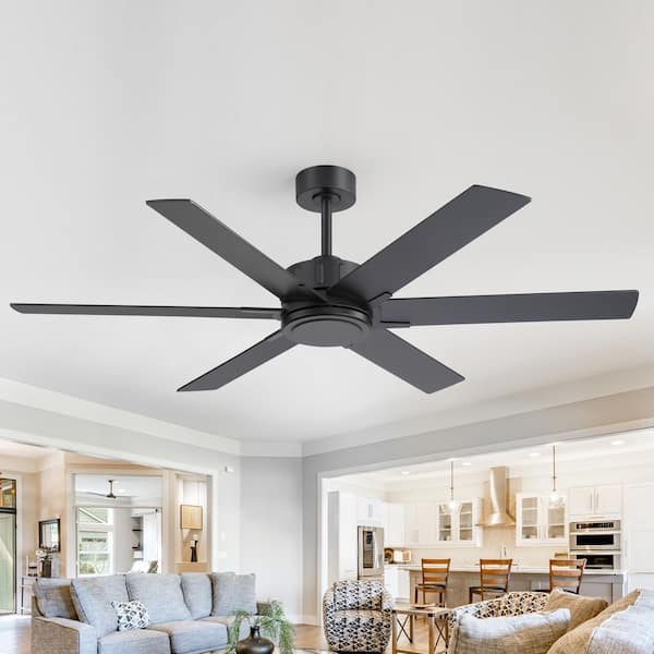 Sawyer 60 in. 6-Speed Black Standard Ceiling Fan with Downrod, Black/Brown Blade and Remote Included No Light