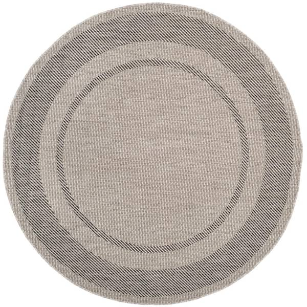 SAFAVIEH Courtyard Beige/Black 5 ft. x 5 ft. Round Striped Indoor/Outdoor Patio  Area Rug