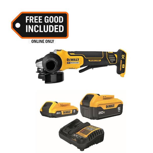 20V MAX XR Lithium-Ion Cordless Brushless 4.5 in. Small Angle Grinder with 20V MAX 5Ah and 2Ah Batteries and Charger