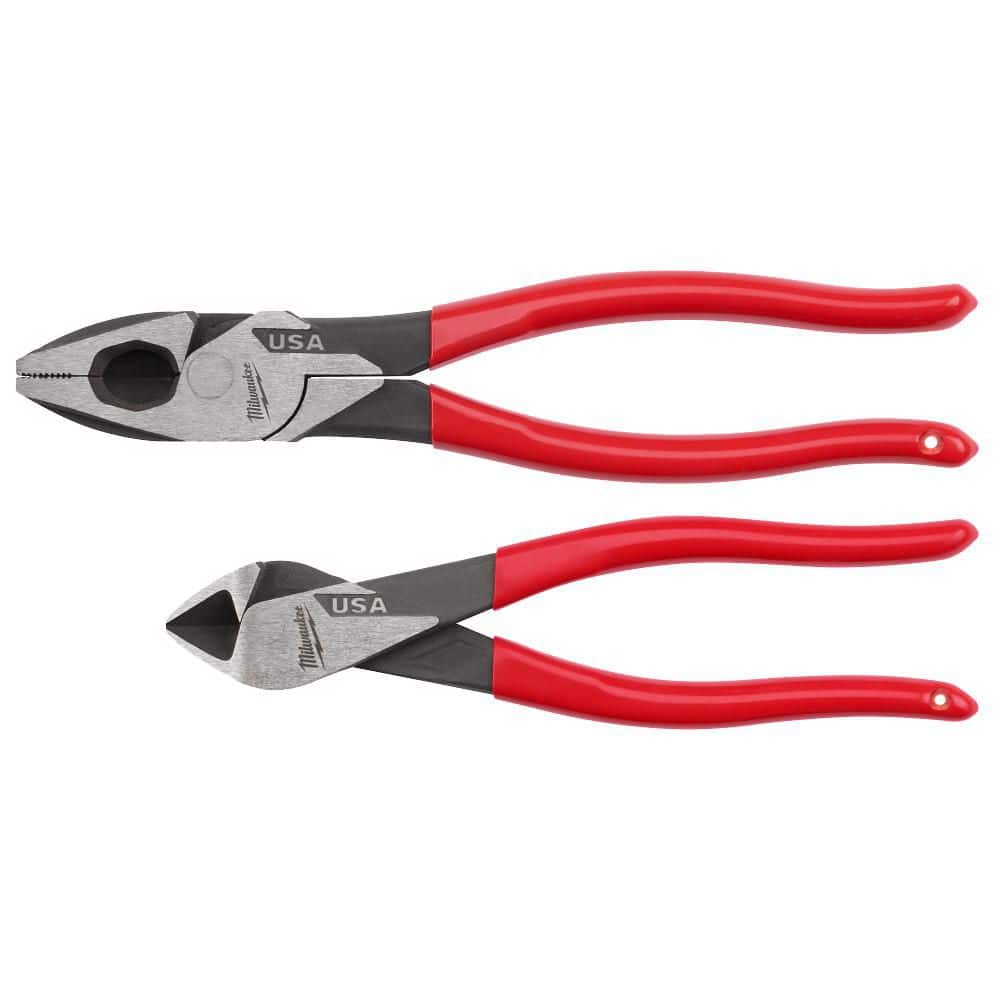 Milwaukee 9 in. Lineman & 8 in. Diagonal Dipped Grip Plier Set (2