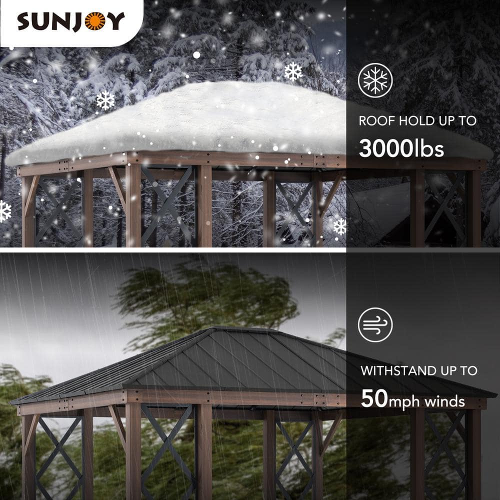 13 ft. x 15 ft. Black Steel Roof Gazebo with Aluminum Frame and Planters