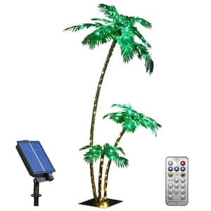 7 ft. Palm Tree 3 Trunks Artificial Palm Tree 218 LED Lights for Decoration Outdoor-Solar