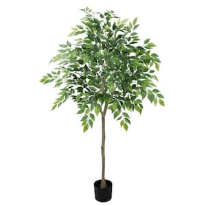 63 in. Green Artificial Ficus Plant in Black Plastic Pot