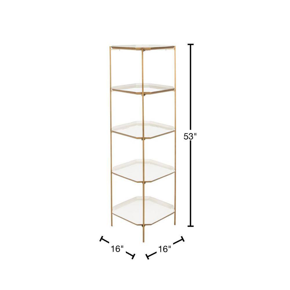 Contemporary White and Brass 5-Tier Etagere Bookshelf