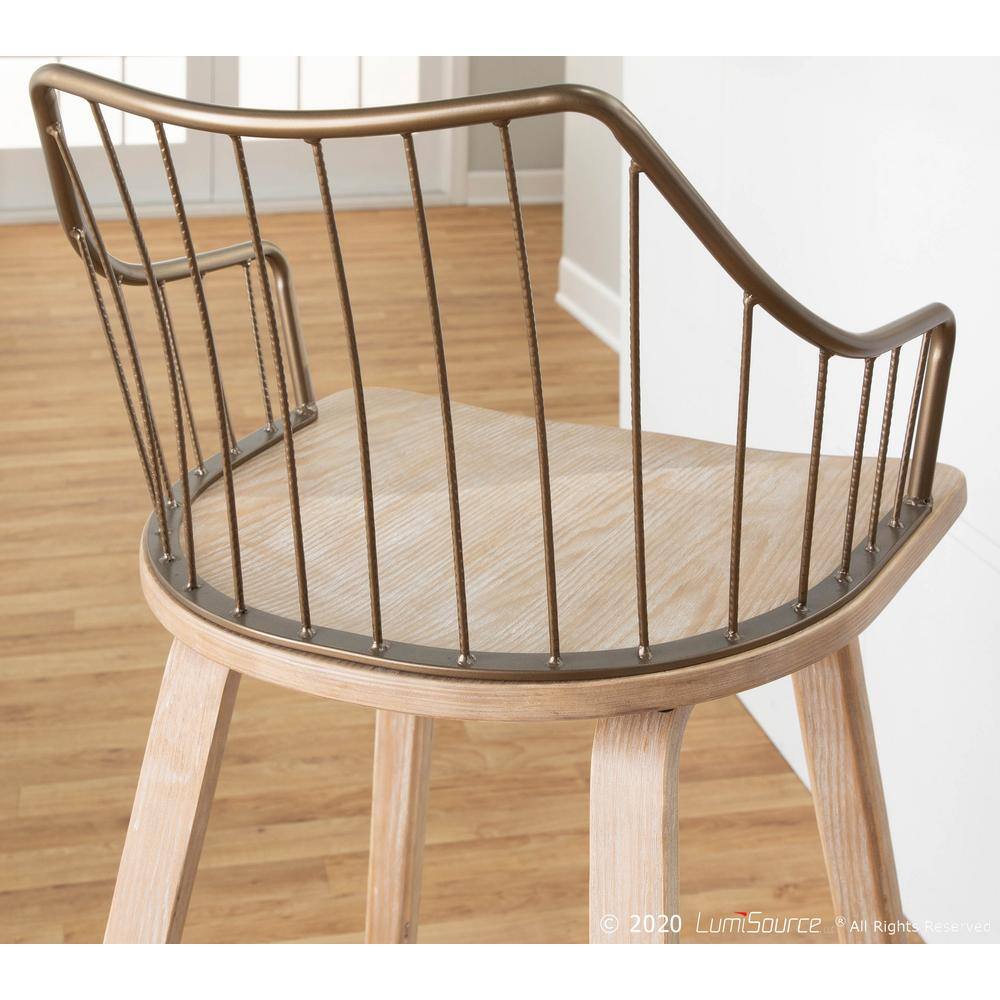 Beige Transitional Wood and Metal Swivel Counter Stool