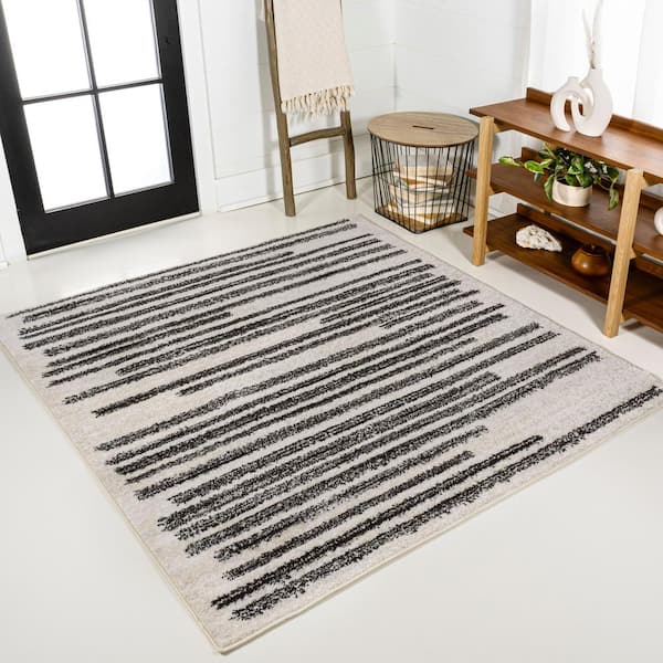 Khalil Modern Berber Stripe Cream/Black 4 ft. x 4 ft. Square Area Rug