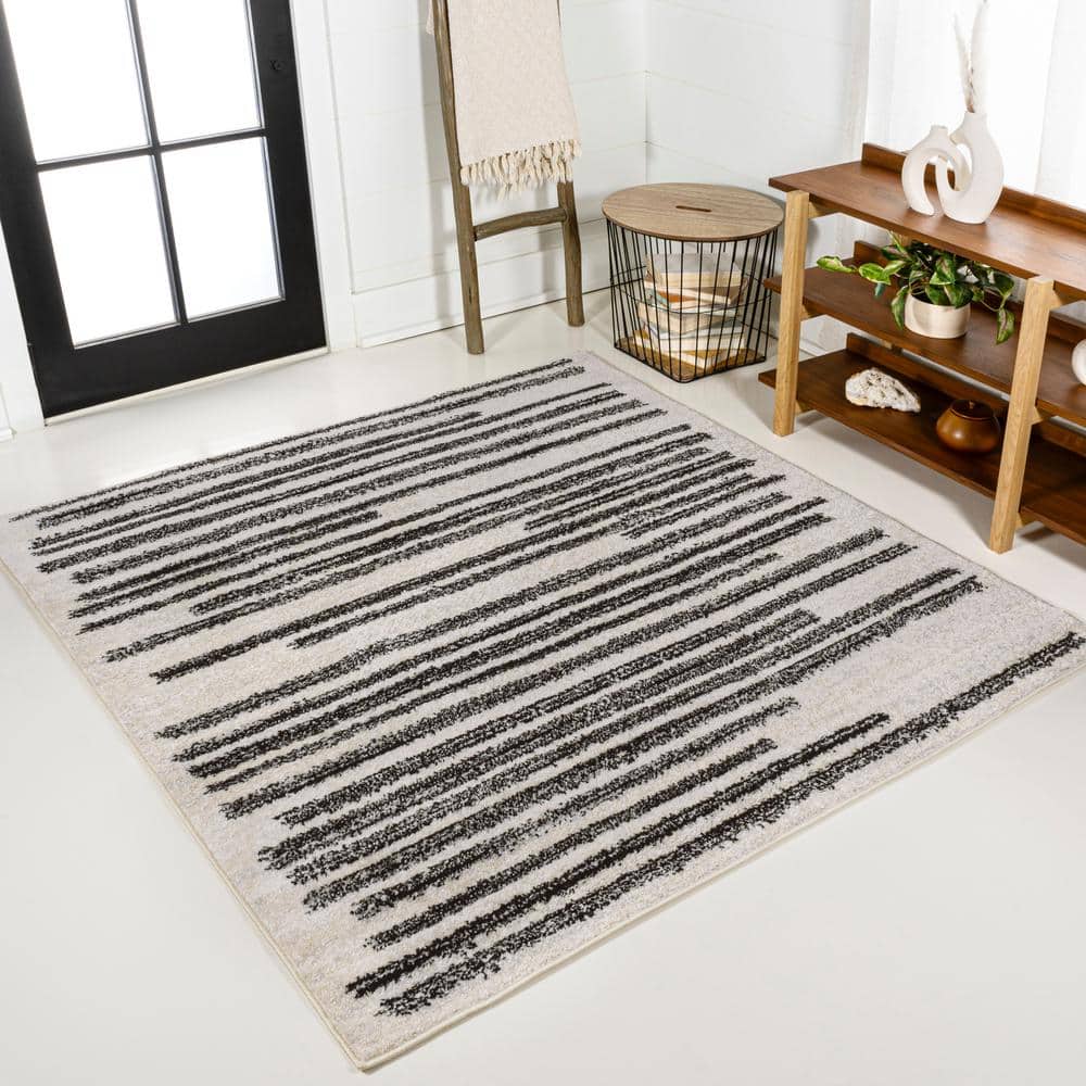 Khalil Cream and Black Synthetic Square Area Rug